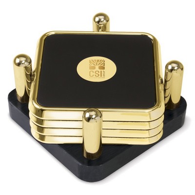 Four Square Gold Coaster Set W/ Gold Medallion