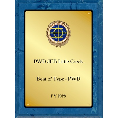 9" x 12" BLUE MARBLE finish with logo in wreath decoration