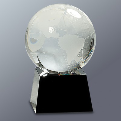 Optical Crystal 5" Globe on Black Crystal Base, Large (4"x5"H)