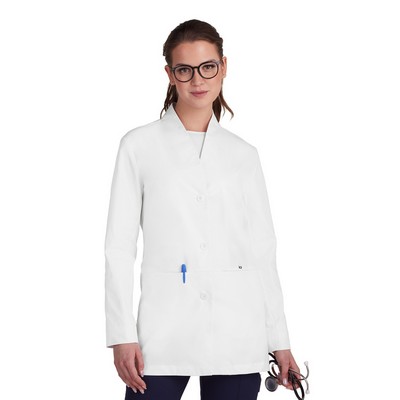 koi - Essentials - Women's Four-Pocket Collarless Pearlized Button-Front Care Lab Coat