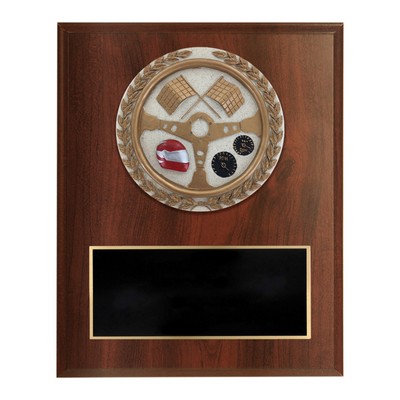 Dark Cherry Finish and Cast Stone Resin Racing Plaque (6"x 8")