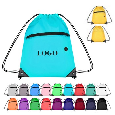 210D Polyester Drawstring Backpack with Zipper Pocke