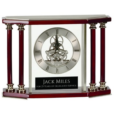 7 1/4" Executive 4-Pillar Silver & Rosewood Piano Finish Clock