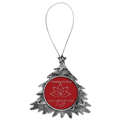 4" Antique Silver Tree Ornament with 2" Insert Holder & Silver String (Insert Not Included)