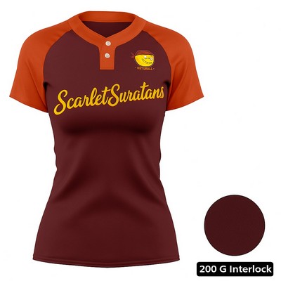 Women's Sublimation 2-Button Baseball Jersey-200G Interlock
