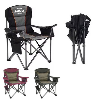 High-end Heathered Fabric Portable Camping Chair with Built-in Cooler Compartment