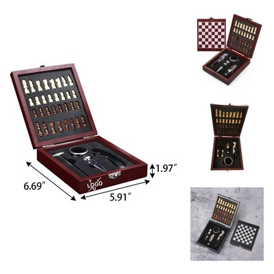 Wood Chess Set with Wine Tools in Black Box