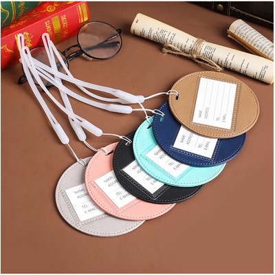 Portable Round Shape PU Leather Luggage Personalizable Travel ID Tag