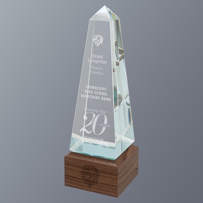 Obelisk Sierra Glass on Walnut Base Series, Medium (2-3/4"x 9"H)