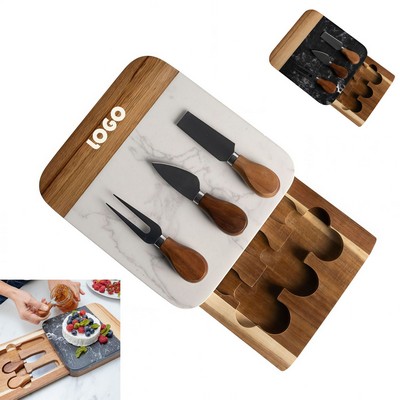 Marble and Acacia Wood Cutting Board with 3 pcs Knife Set