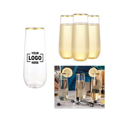 9 OZ Stemless Gold-Rimmed Plastic Champagne Flute