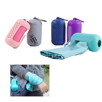 Portable outdoor travel cold sensation quick-drying towel with silicone storage box