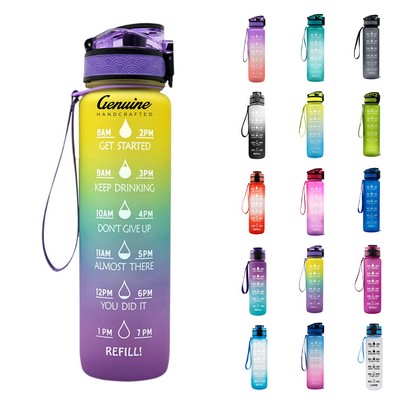 24oz Motivational Water Bottle with Times to Drink and Straw