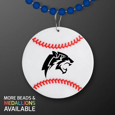 Baseball Medallion with Navy Blue Beaded Necklace (Non Light Up) - PRINTED