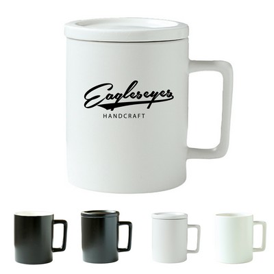 14oz Ceramic Coffee Mug with Lid Handle