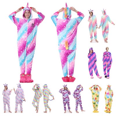Unisex Adult Flannel Onesie Unicorn One Piece Sleepwear
