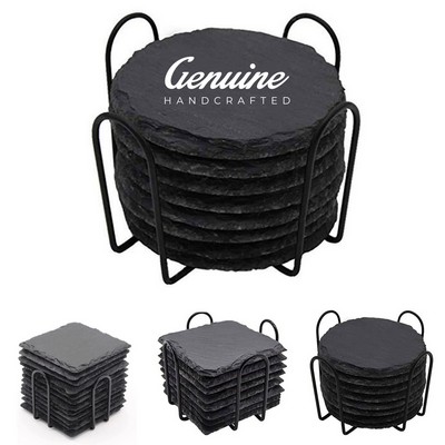 Slate Hexagon Coaster Set with Storage Rack