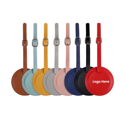 Round Pu Luggage Tag With Adjustable Leather Strap