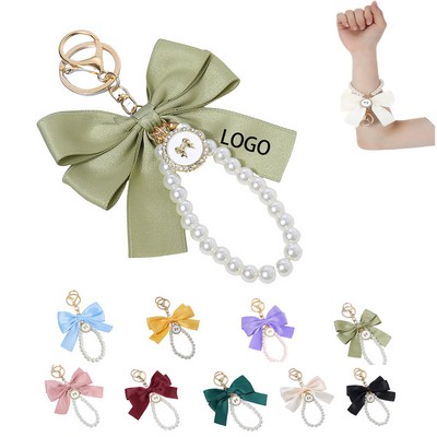 Ribbon Bow Pearl Wristlet Keychain