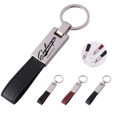 Stitched Leatherette Circle Keychain