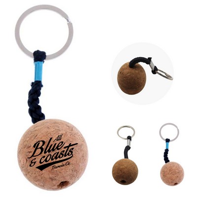 Wood Cork Ball Keychain