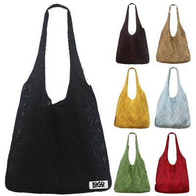 Polyester Hollow Knitted Shoulder Tote Bag