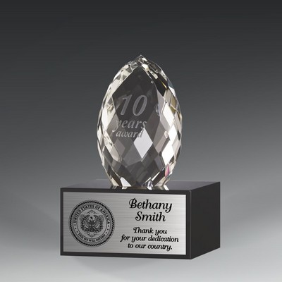 Art Glass Miniature Faceted Clear Crystal Egg on Black Glass Base