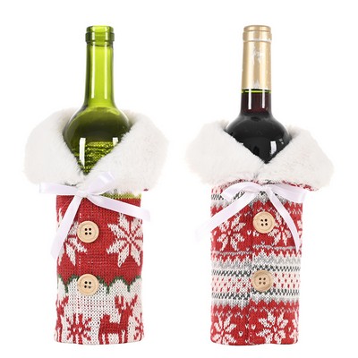 Christmas Knitted Button Snowflake Wine Bottle Cover Red Sweater Wine Sleeve Red Wine Bag