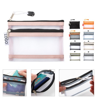 Mini Double Layer Mesh Zipper Pouch Organizer