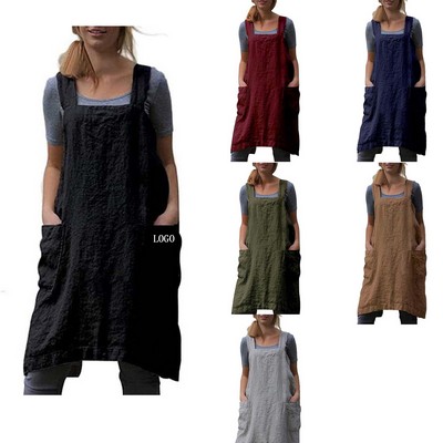 Cotton Linen Cross Back Apron for Women