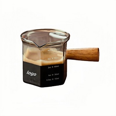Glass Espresso Measuring Cup with Wood Handle and Ounce Scale