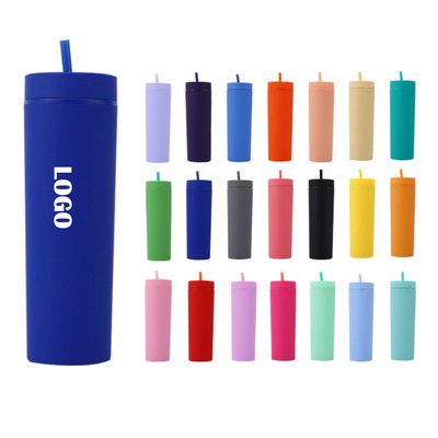 16oz Double Wall Straight Straw Cup Slim Skinny Tumbler