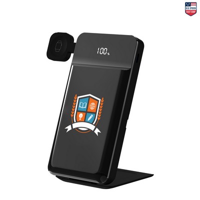 10,000mAh PD Powerbank Stand with Wireless Charging for Earbuds, Smartwatch, and Smartphones