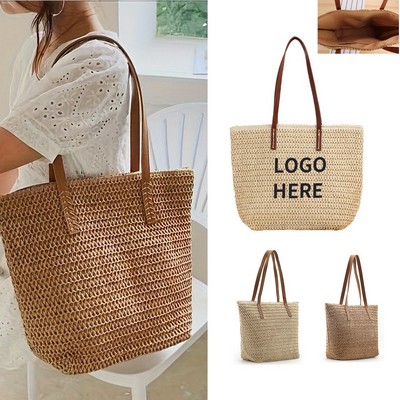 Natural Straw Weave Shoulder Tote