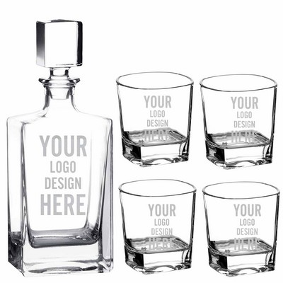 810ml Rectangle Glass Decanter Set with 4 Glasses