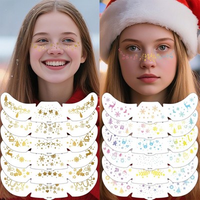Christmas Face Glitter Freckles Snowflakes Elk Christmas Tattoos