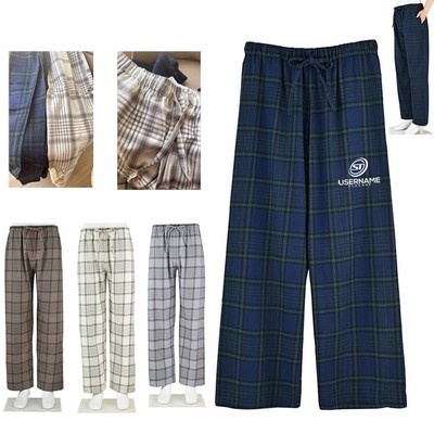 Unisex Soft Cotton Pajama Bottoms Casual Stretch Wide Leg Grid Pants