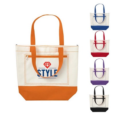 Polyester Tote Bag W/Zippered Front Pocket