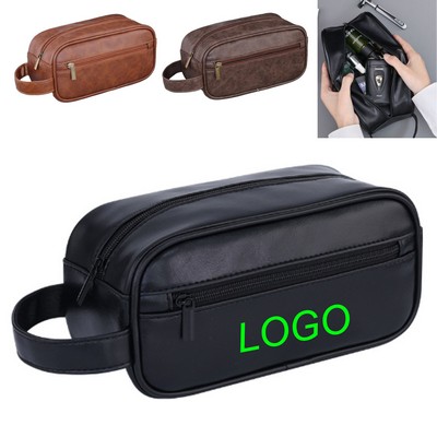 PU Leather Toiletry Bag Wash Bag with Zipper Compartment