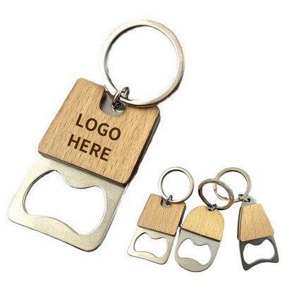 Wooden Square Bottle Opener Keyring