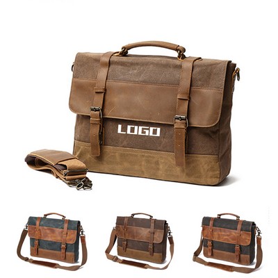 Waxed Canvas Leather Laptop Tote