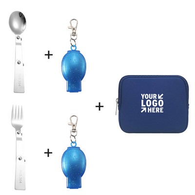 Collapsible Spoon and Fork Set w/ Pouch