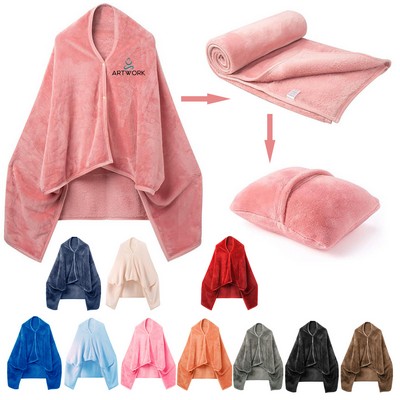 2-in-1 Foldable Travel Flannel Blanket Pillow