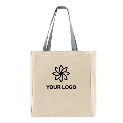 Deluxe Long Handle Zip Top Natural Canvas Gusseted Tote Bag