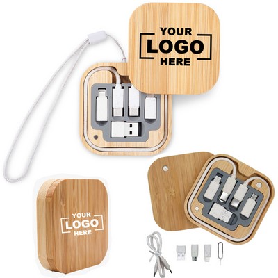 Multi-Function Universal Square Bamboo Eco-Friendly 6-in-1 Fast Charging Cable Set
