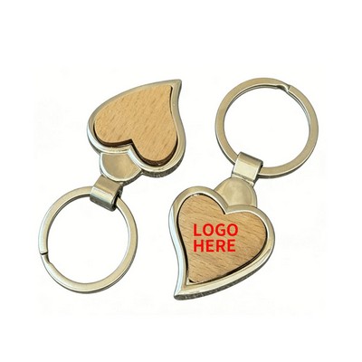 Eco-Friendly Wooden Heart Keyring with Metal Encasement