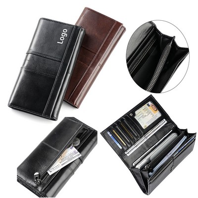 Custom RFID Blocking Slim Bifold Leather Wallet with ID Window
