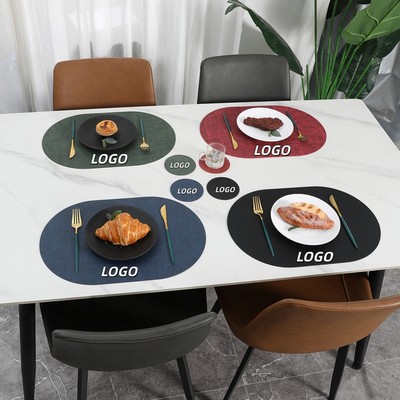 Oval Leather Placemat Coaster Heatproof Waterproof