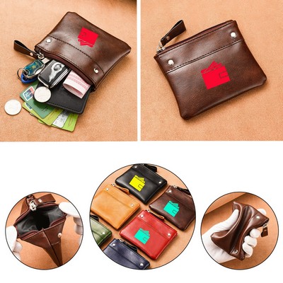 PU Leather Coin Purse with Zipper Closure