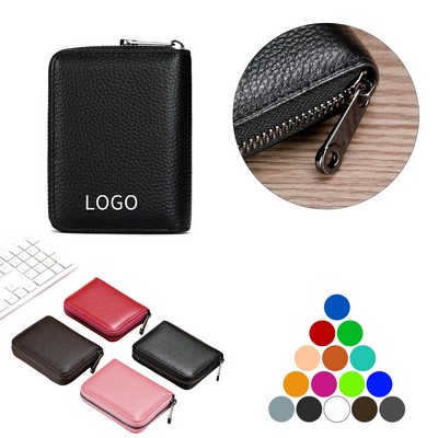 Leather Rfid Double Zippered Accordion Wallet